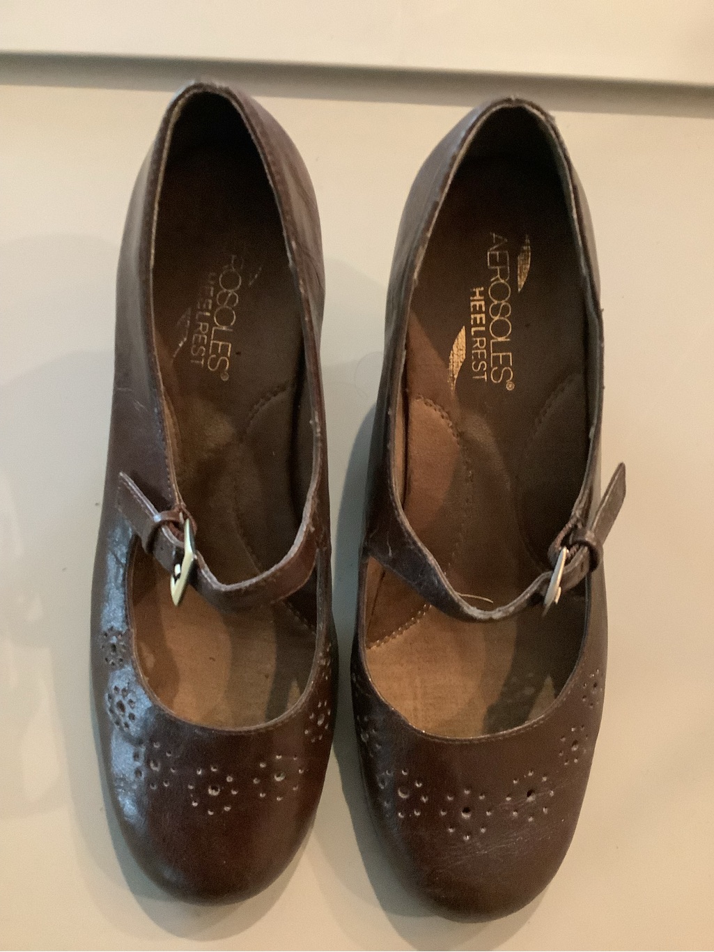 Aerosoles Dark Brown Mary Jane Flats With Buckle 7 Medium